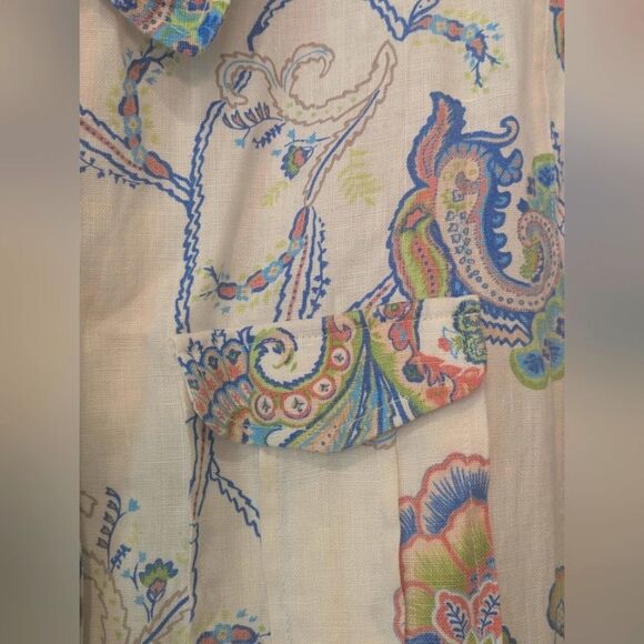 Ann Llewellyn Life 100% Linen Jacket Blazer Sz 46 XL Floral Paisley Utility Boho - Picture 5 of 11